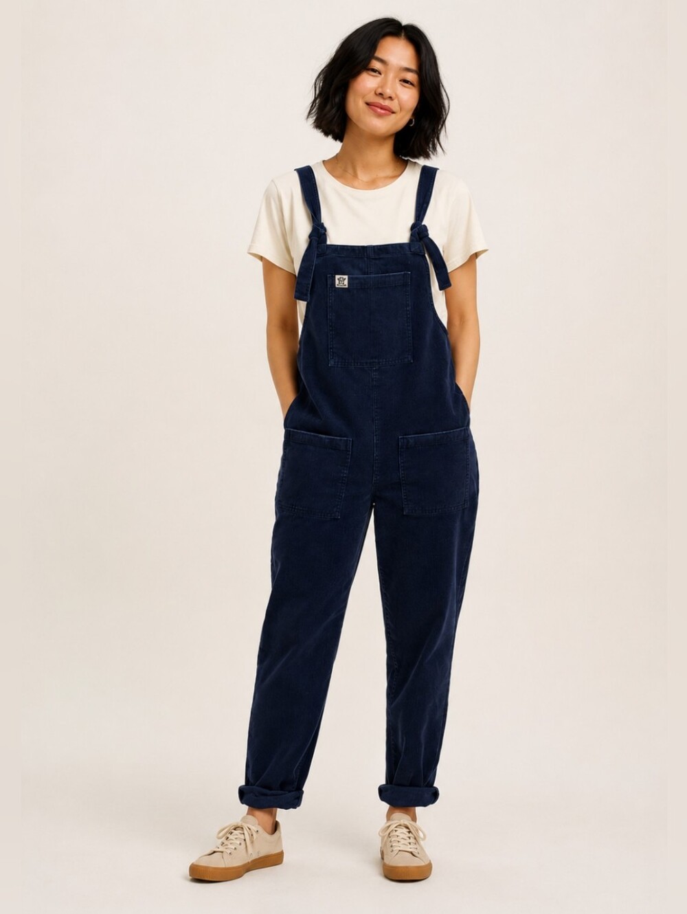 LUCY & YAK NAVY CORDUROY STRAIGHT LEG TIE STRAP DUNGAREES OVERALLS SIZE 6L